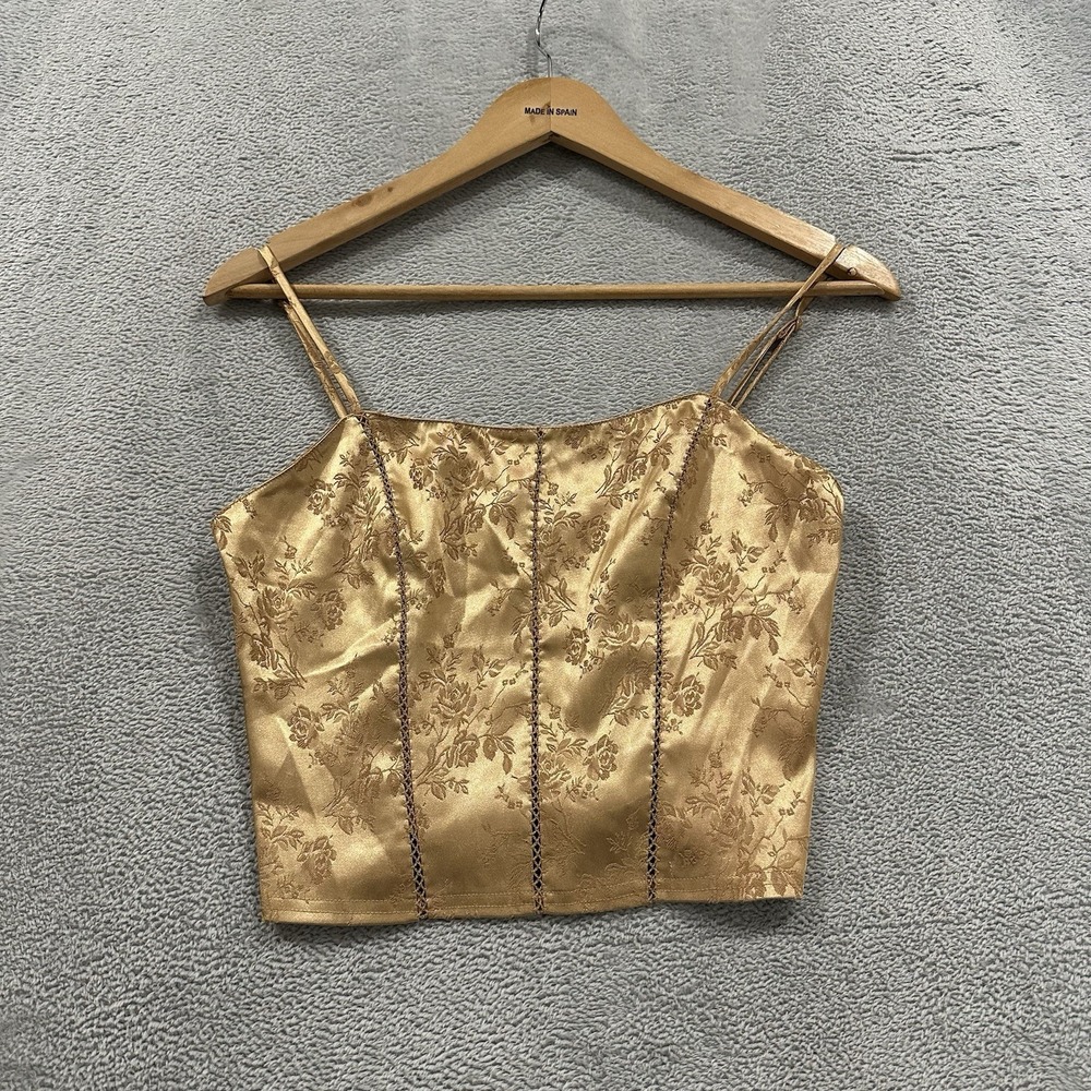 Vintage Victoria's Secret Pajama Lingerie Top Women XS Satin Gold Coquette Y2K